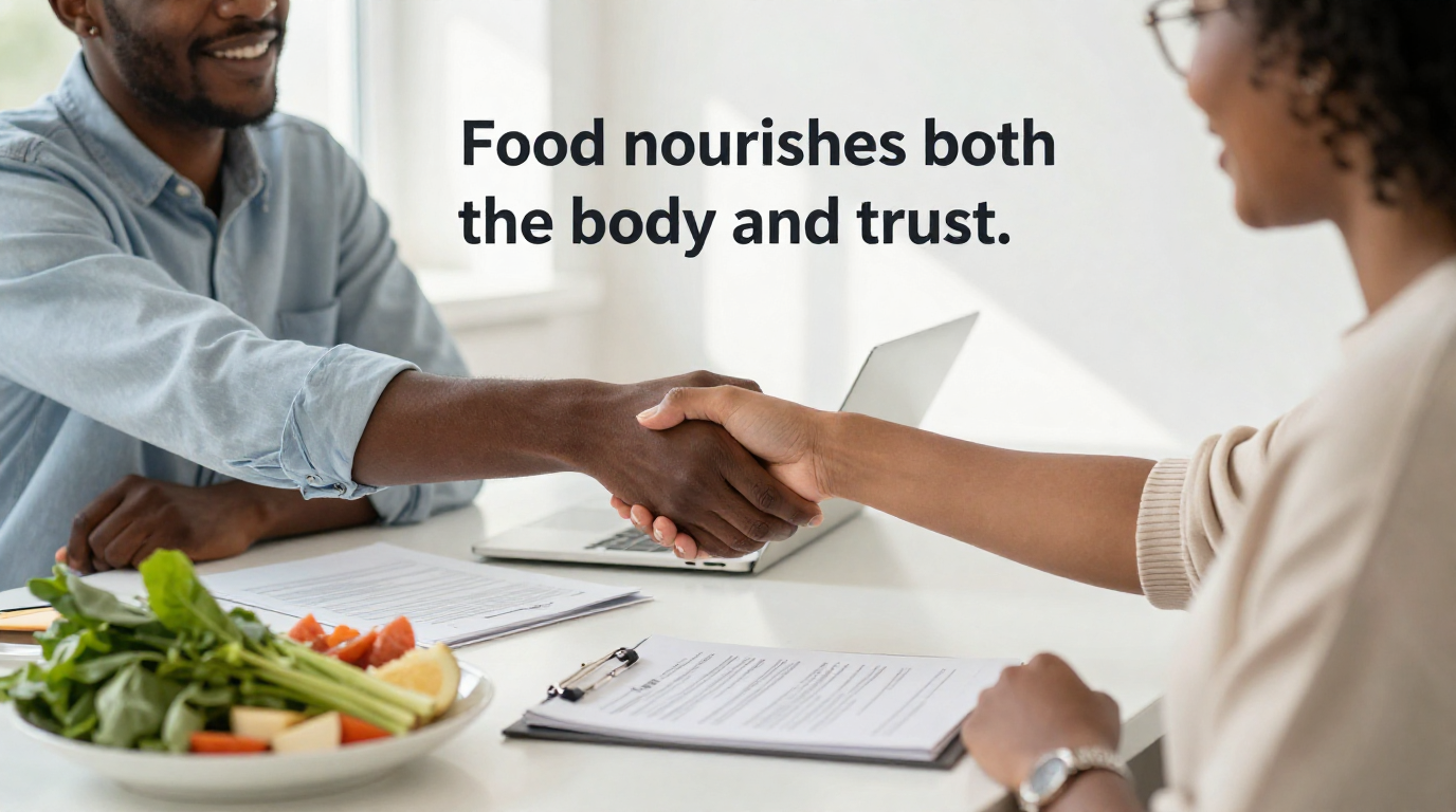 Professional handshake representing trust, partnership, and food quality